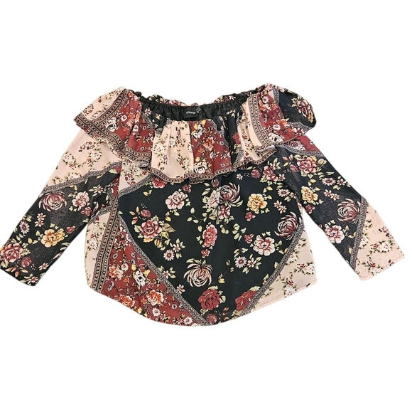 Cliche Women Large Boho Peasant Black Floral Ruffle Off The Shoulder Blouse Top - Picture 1 of 6